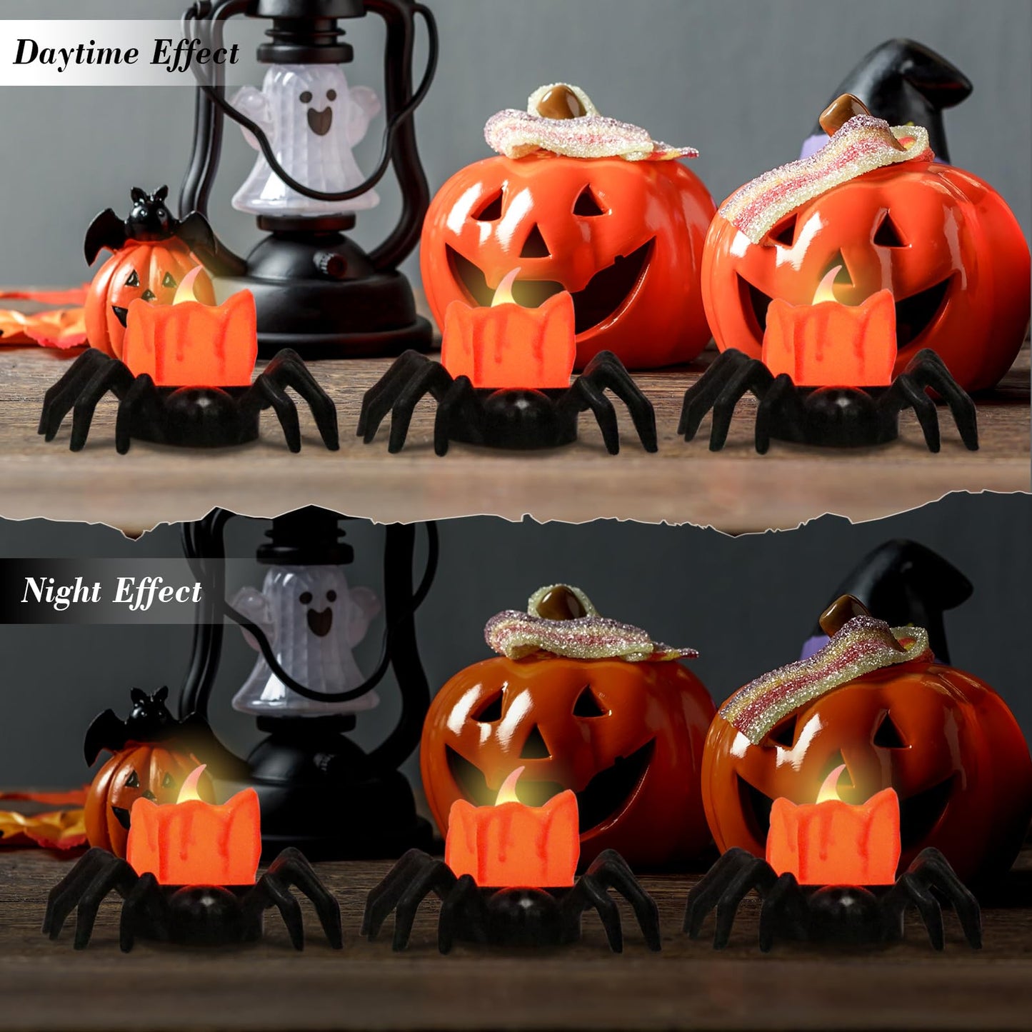 Lasumora Halloween Decorations Tea Lights Candles with 6H Timer, 6 PCS Φ 1.6" H 1.6" Battery Operated Halloween Candles Flameless LED Candle Holders Flickering Table Party Halloween Decor Indoor