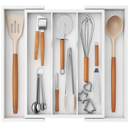 Lifewit Utensil Organizer for Kitchen Drawer, Expandable 13 to 22.4 Inches Wide, Adjustable Cooking Silverware Tray, Bamboo Cutlery Flatware Holder, Spatula Tools and Gadgets Storage Divider, Natural