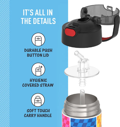 THERMOS FUNTAINER Water Bottle - 12 Ounce Kids Stainless Steel Vacuum Insulated with Straw | Super Mario Design