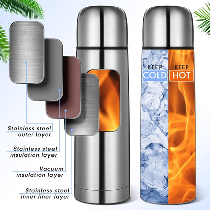 Domensi 4 Pcs Stainless Steel Thermal Bottle 17 oz/ 500 ml Hot Water Flask Coffee Travel Mugs with Cup Cafe Sealed Vacuum Insulated Bottles for Hot Drinks