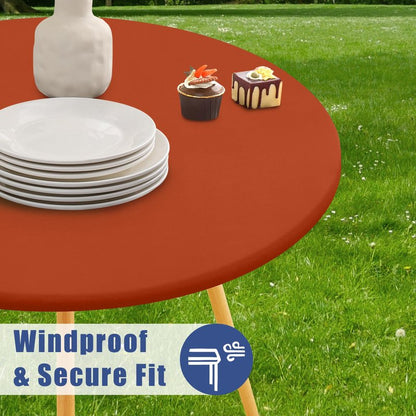 Moosfor Round Spandex Tablecloth, Elastic Fitted Waterproof Tablecloths for 31"-35" Tables, Stretch Washable Picnic Table Cover for Camping, Dining, Indoor and Outdoor, Rust