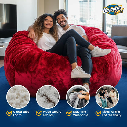 Ultimate Sack 5000 5-Foot Bean Bag Chair, Navy Fur Cover – Oversized Foam Lounger, Floor Seat, Small Sofa, or Couch Bed for Living Area, Gaming Room, or Reading Lounge