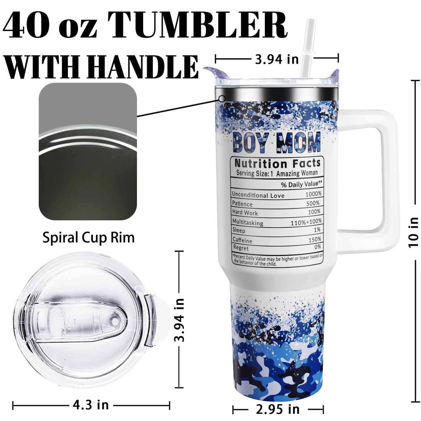qynspngs Boy Mom Gifts,40oz MamaTumbler With Handle Lid And Straw,Birthday,Christmas,Thanksgiving,Mother's Day Gifts For Boy Mom From Husband,Son,Camo Mama Coffee Cups Travel Mug