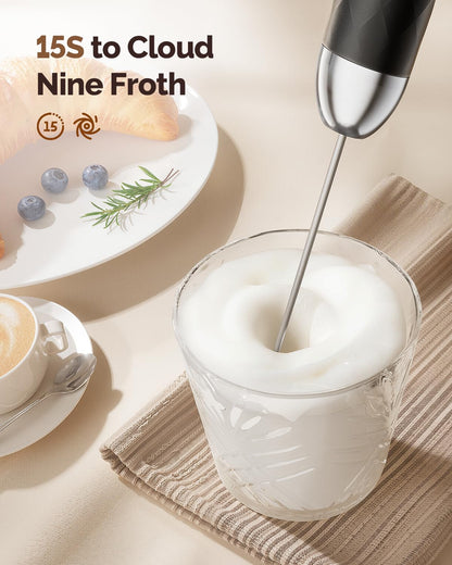 Maestri House Rechargeable Milk Frother with Stepless Speed Control, LunaFro 2.0 Handheld Electric Foam Maker Waterproof Drink Mixer Foamer for Lattes, Cappuccino