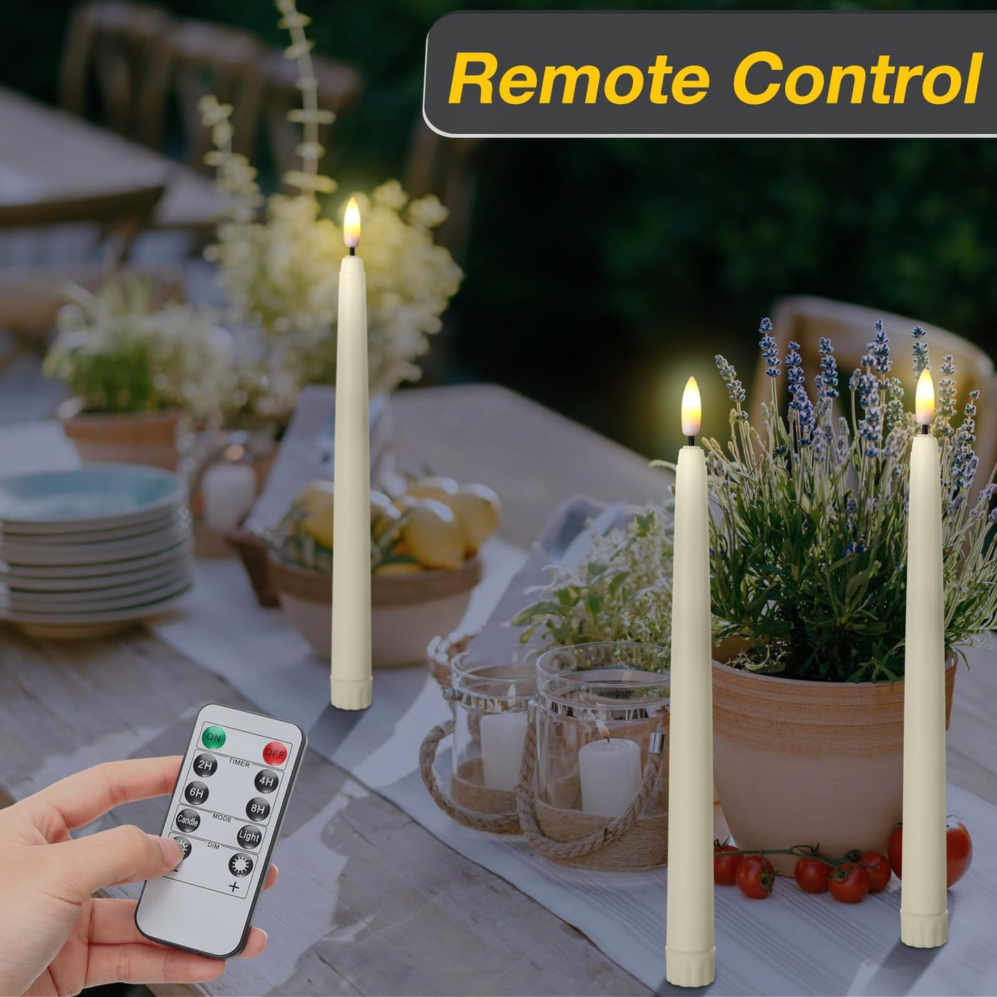 Reginary 48 Pcs Flameless Taper Candles with 4 Remote, Battery Operated Flickering Flameless Taper Candles 3D Wick Fire LED Faux Wax Lights for Wedding Christmas Holiday (Ivory,9.65 Inches)