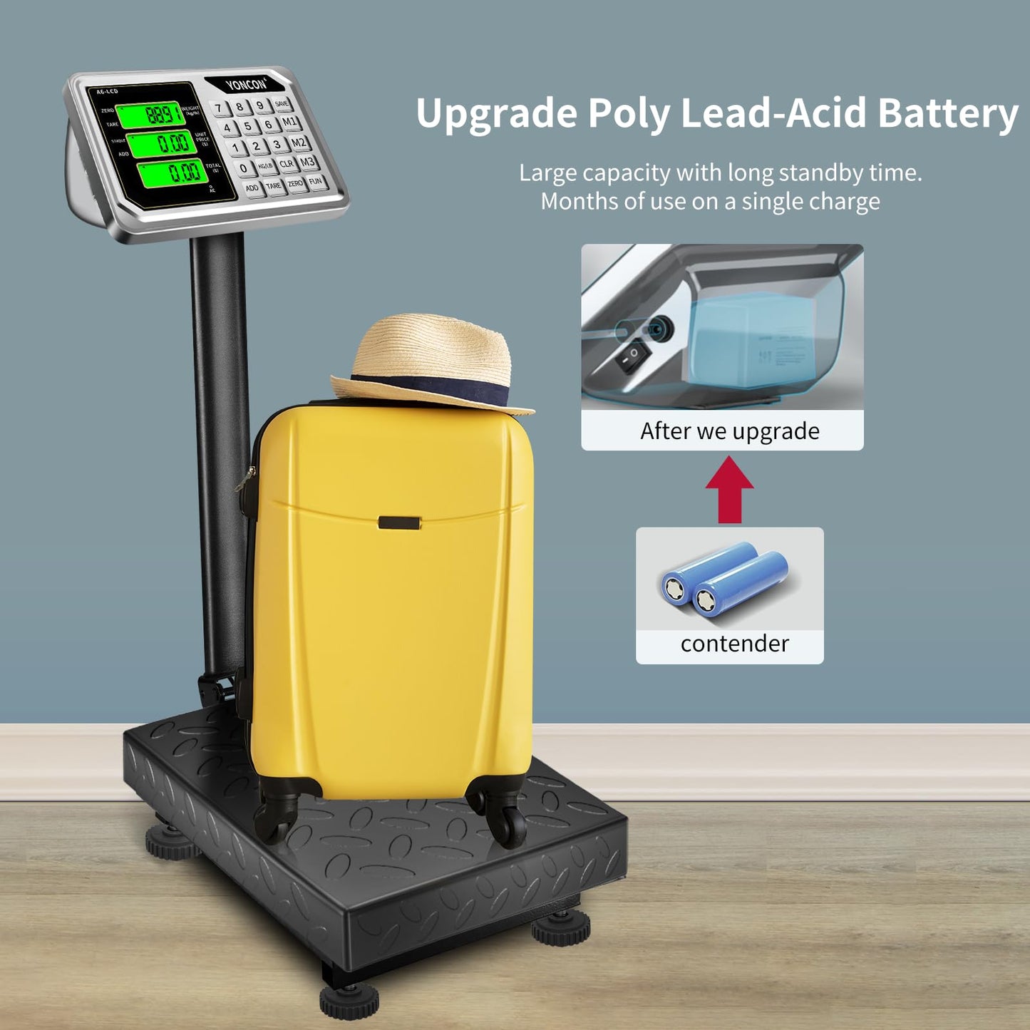 Digital Industrial Platform Scale for Packages, 661lb Weight Shipping Scale, 0.1LB Super Accuracy Commercial Scale for Luggage, Shipping, A6-300 Postal Scale with Price Computing, Kg/LB, LCD, Adapter