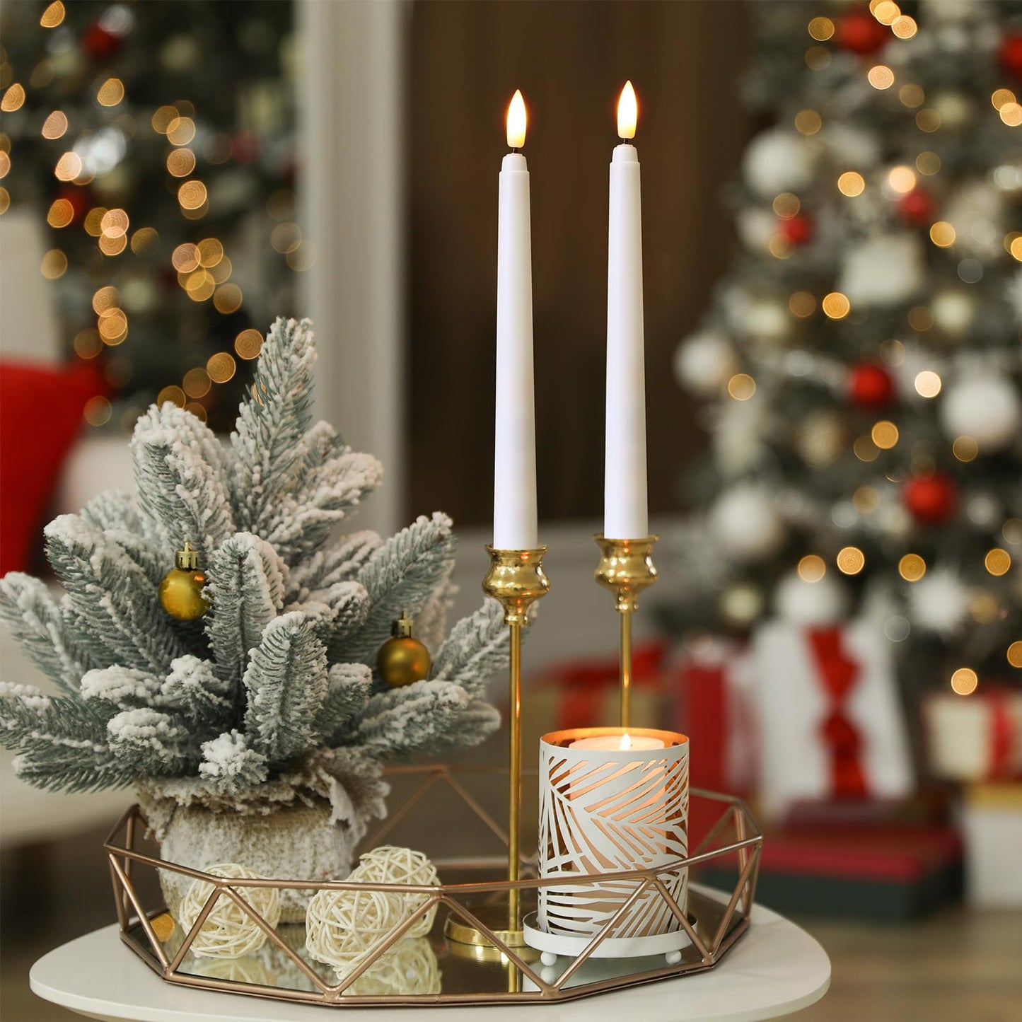 Baquler 50 Pcs 8.5 Inch Flameless Taper Candles Battery Operated Taper Candles Bulk LED Flickering White Candlesticks for Wedding Church Table Centerpiece Halloween Christmas Party Decor