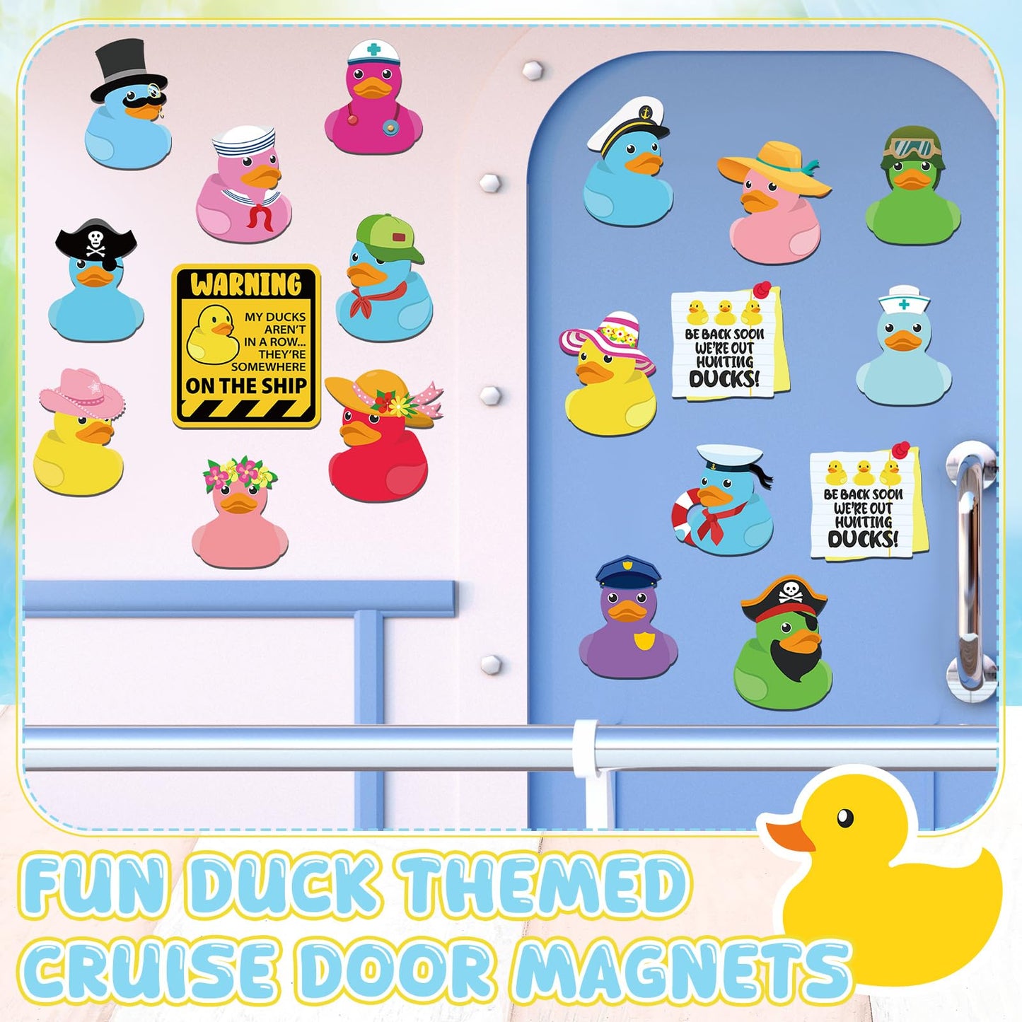 Watersay 27 Pcs Duck Cruise Door Magnet Decorations Ducky Magnetic Stickers Decals Reusable Funny Carnival Cruise Ship Cabin Magnet for Door Decor Car Fridge Refrigerator(Novel)