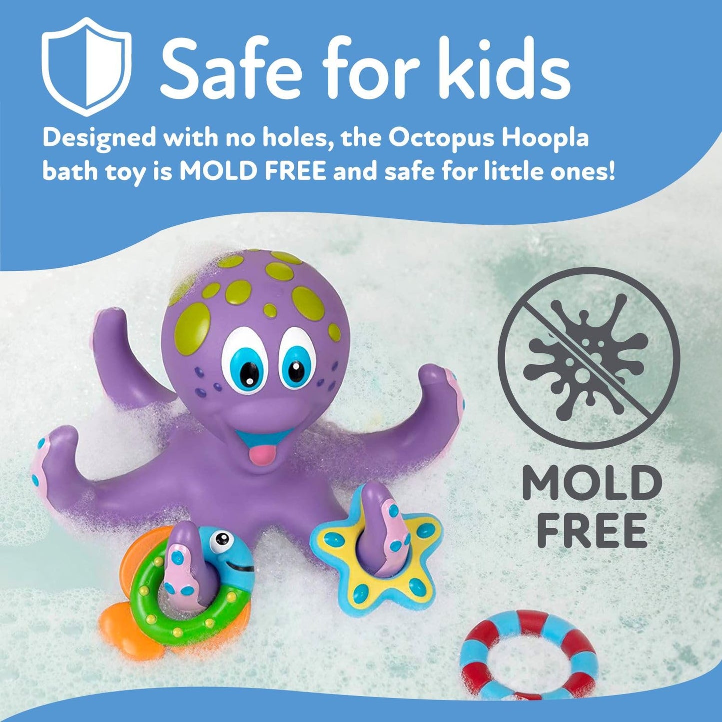 Nuby Floating Octopus Toy with 3 Hoopla Rings - Baby Bath Toy for Boys and Girls - 18+ Months - Purple (Pack of 1)