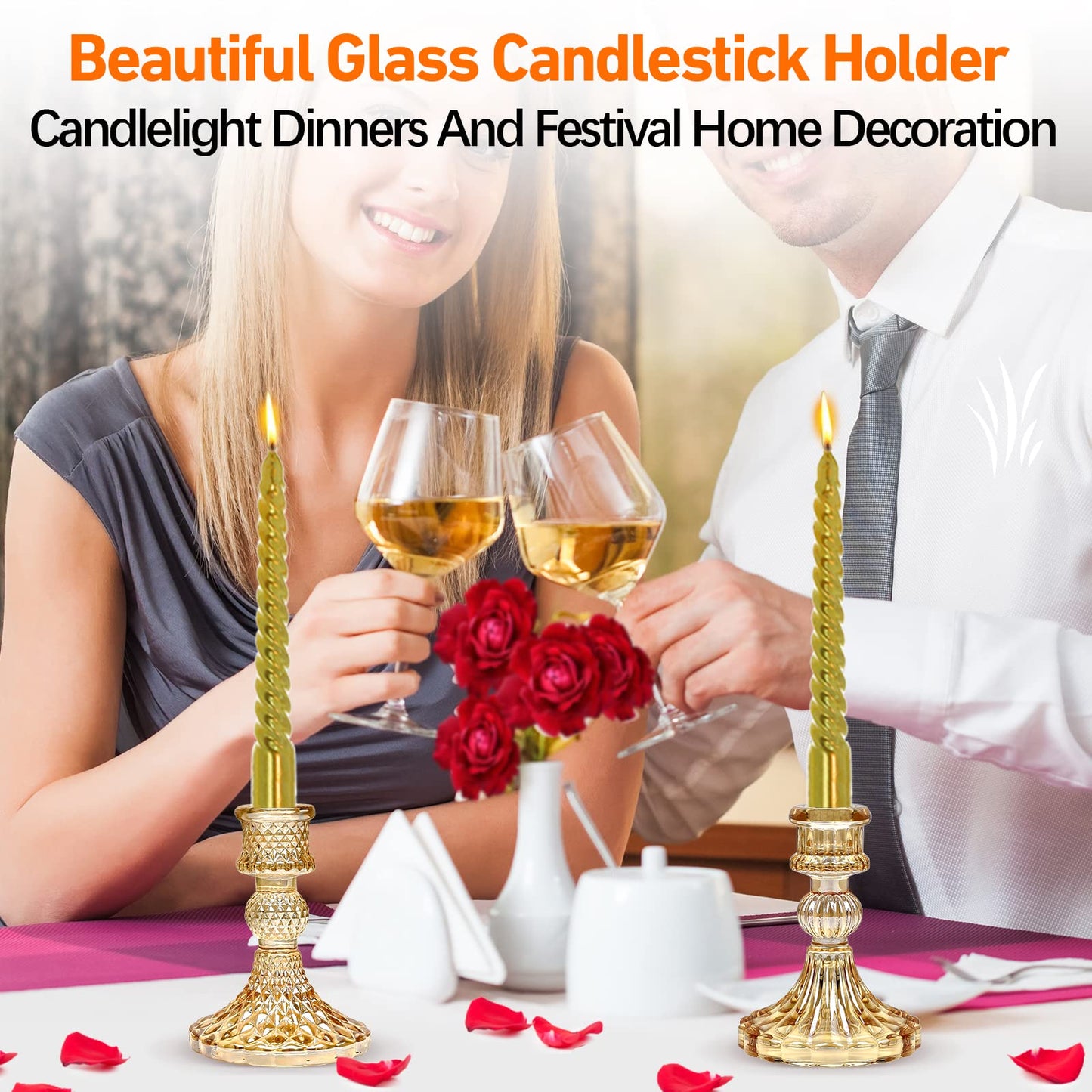 Brown Glass Candlestick Holders,8 pcs Set include Taper Candle Holders and Stripe Candle Holders,Two Style for Formal Events, Wedding, Festival,Church, Party & Festival Decoration