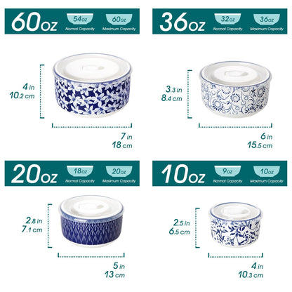 vancasso Ceramic Nesting Bowls with Lids Set of 4, Serving Bowls for Food Storage, Prep Bowl, Ceramic Bowl for Kitchen, Microwave & Dishwasher Safe, 60+36+20+10 Oz, Series SELENE