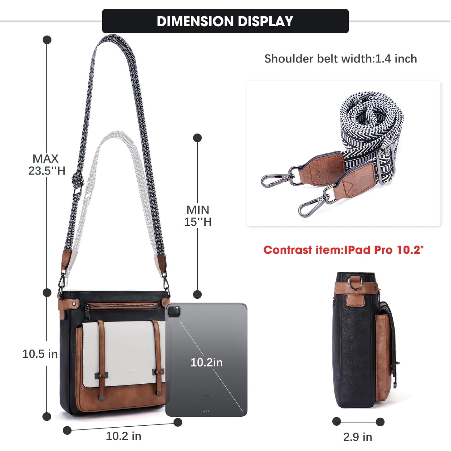 Roulens Crossbody Bags for Women,Multi Pocket Crossbody Purses Vegan Leather Shoulder Handbags Travel Purse Adjustable Strap