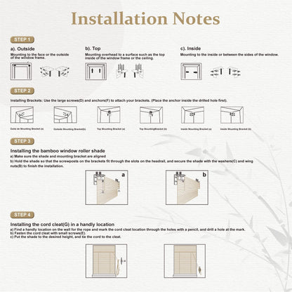 ALIMOO Cordless Bamboo Blinds Roman Shades Natural Weave Lift Up Bamboo Blinds for Indoor Outdoor Windows Home and Garden Patio Easy Installation 48W*72L