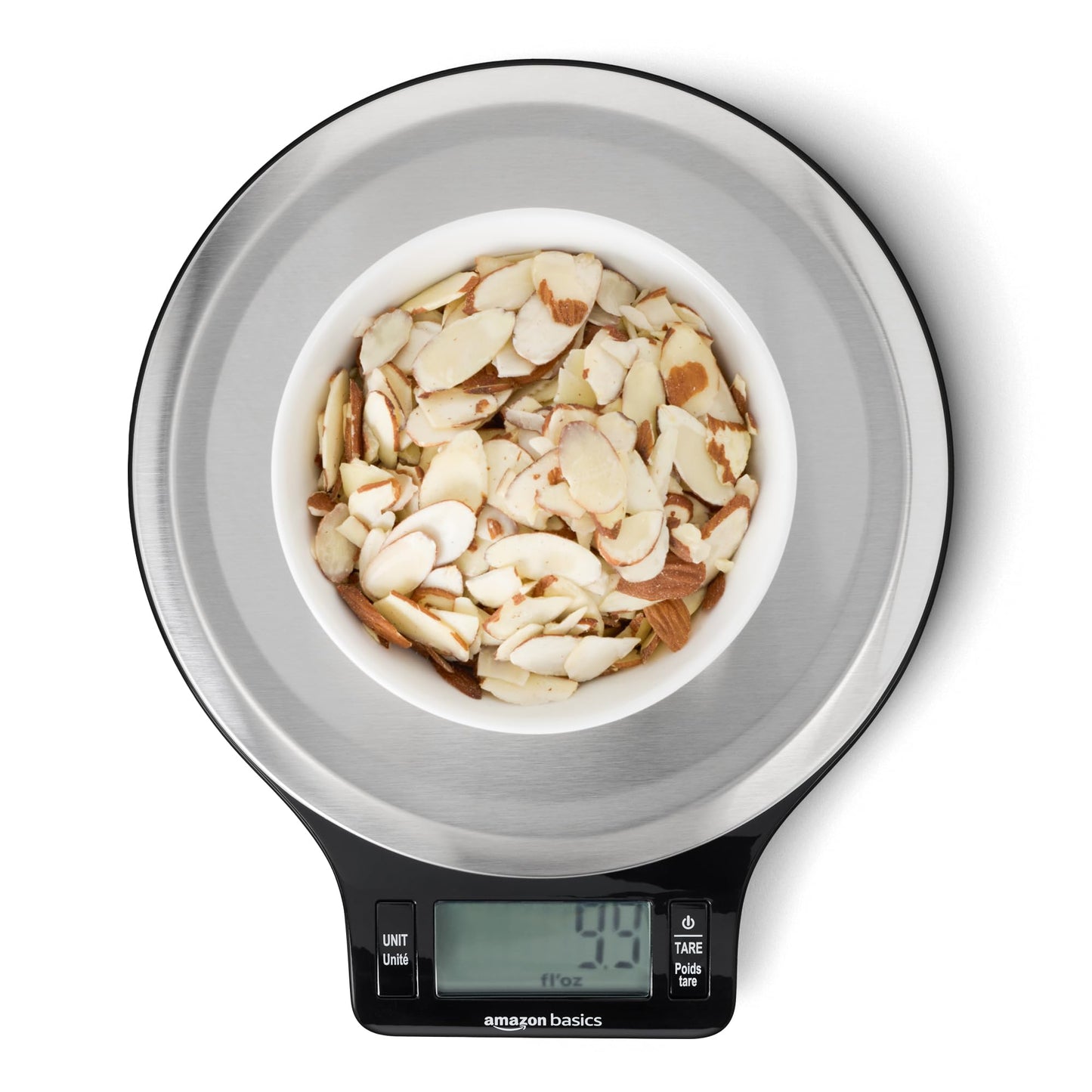 Amazon Basics Digital Kitchen Scale with LCD Display, Batteries Included, Weighs up to 4.9 kgs, Black and Stainless Steel