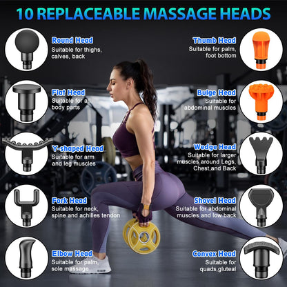 TOLOCO Massage Gun, Deep Tissue Back Massage for Athletes for Pain Relief, Percussion Massager with 10 Massages Heads & Silent Brushless Motor, Gifts for Fathers Day, Black