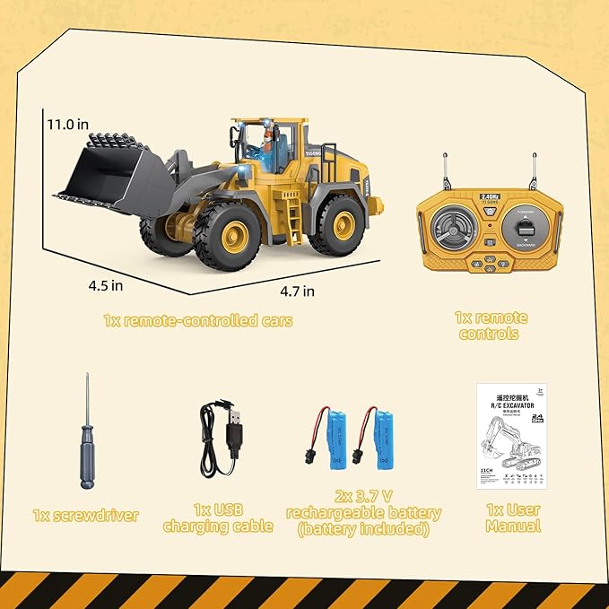 Remote Control Bulldozer 11 Channel Rc Bulldozer Construction Toys - W/Sound and Light Two Rechargeable Batteries Kids Bulldozers Toy Christmas &amp Birthday Gifts