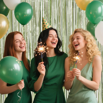 4 Packs Sage Green Foil Fringe Curtain, Light Green Glitter Metallic Tinsel Backdrop for Boho Birthday Wedding Bridal Baby Shower Engagement Martini Party Decorations Supplies