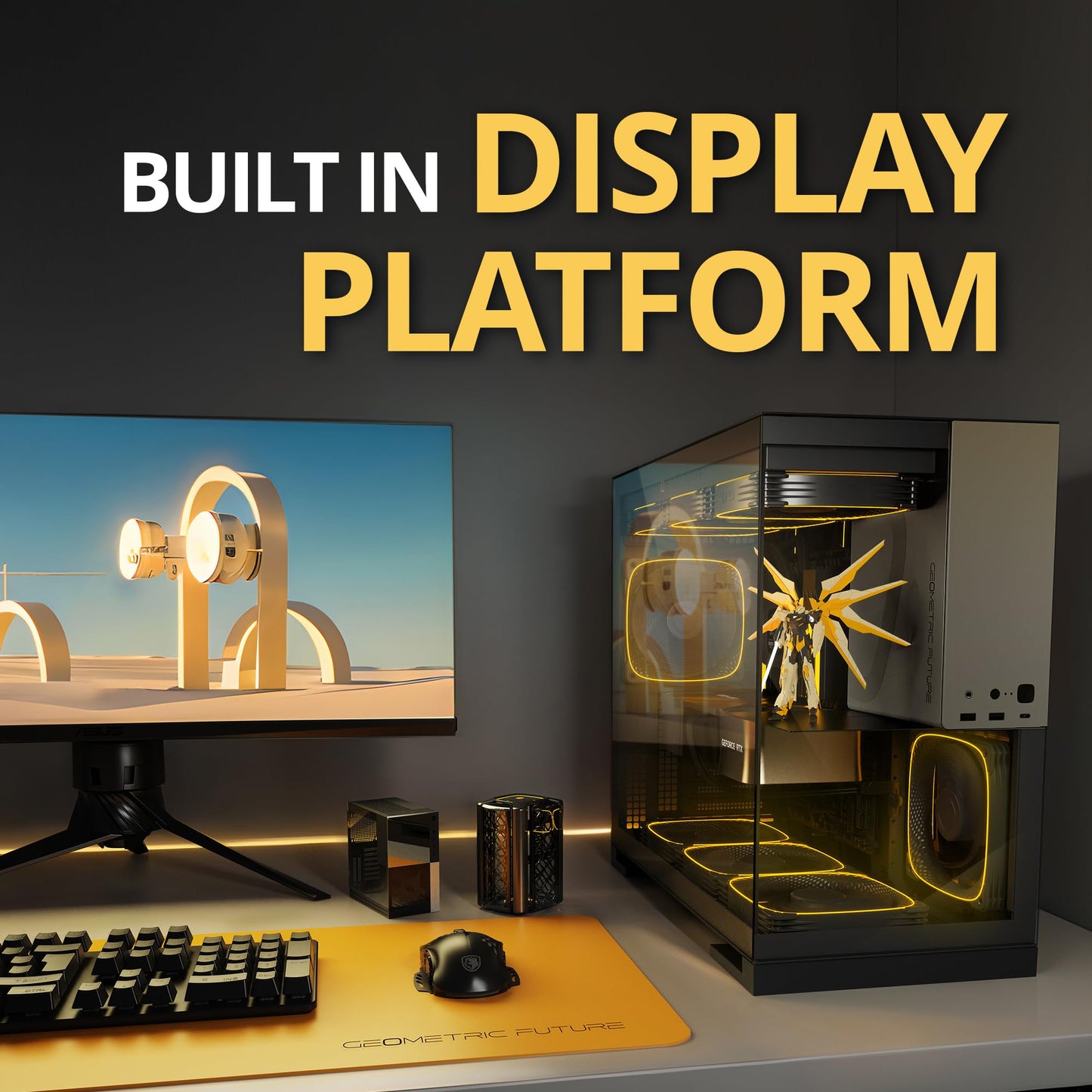 Geometric Future M5 Tempered Glass Mid Tower, E-ATX/ATX Gaming Case, 1.2mm Steel, Type C, Toolless Panels, Support 420/360 Radiator, ARGB PWM 140m Fan x 5 Pre-Installed, Black/Grey, GEO-M5F-BG