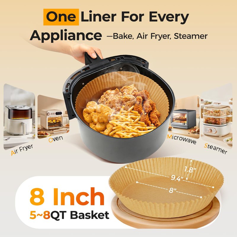 1000 Pcs Air Fryer Paper Liners, 8" Round Air Fryer Liners Disposable, Heavy-Duty Parchment Paper for 5-8 qt Airfryer Basket, Non-Stick & Grease-Proof Baking Liner for Oven Pan