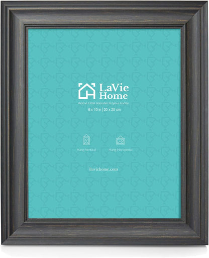 LaVie Home 8x10 Picture Frame - Rustic Black Design with Tempered Glass for Wall Mount & Tabletop Display