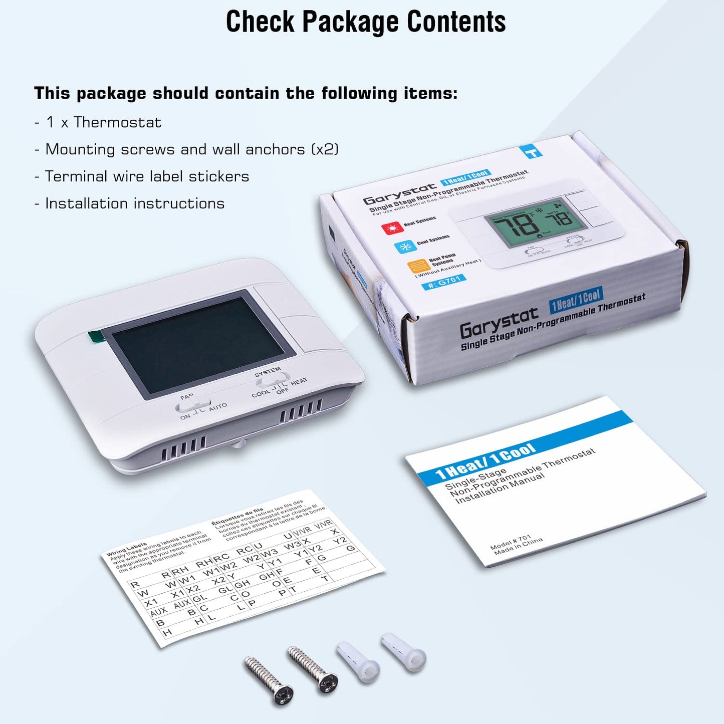 Upgraded Digital Non-Programmable Thermostat for Home 1 Heat/1 Cool Single Stage System, with Temperature & Humidity Monitor and Large Blue LCD Display