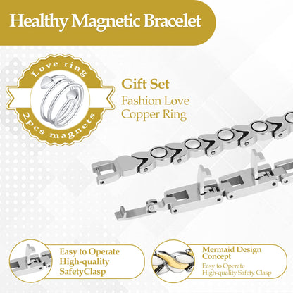 Jecanori Magnetic Bracelets for Women, Titanium Steel Wristband Brazaletes,Valentine's Day Gifts with Sizing Tool (Mermaid Series)