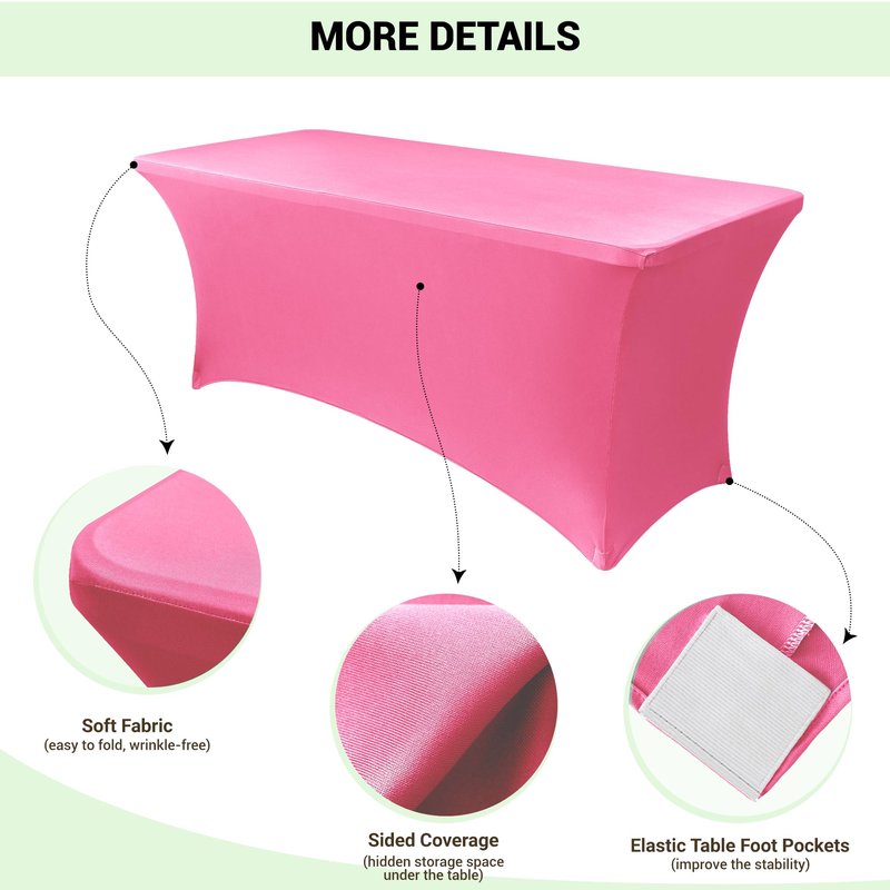 Obstal Spandex Table Cover 8ft Fitted Tablecloth Rectangular - Stretch Rectangle Folding Table Cloth for Birthday Party Wedding Banquet, Dark Pink, 96L x 30W Inch