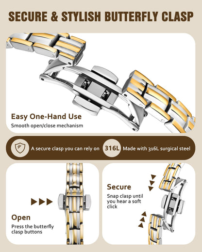 Jecanori 5X Strength Magnetic Bracelets for Women —Updated 5,000 Gauss Ellipse Magnets — Premium Butterfly Clasp & Adjustable Length,Silver,Golden