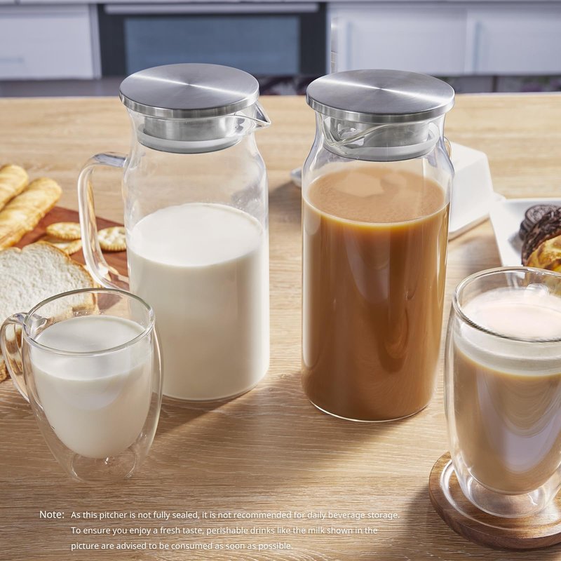 Bivvclaz 1.2 Liter 40 oz Small Glass Pitcher with Lid and Handle, Glass Carafe for Hot/Cold Water, Iced Tea Jug for Coffee, Juice and Homemade Beverage