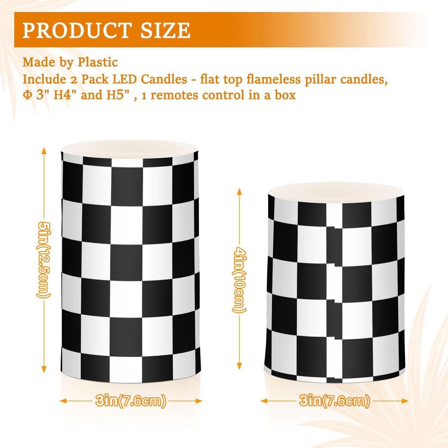 ALAZA Black White Checkered Flameless Candles Flickering LED Candles with Remote Timer Battery Operated Pillar Candles Set of 2 for Dinner Holiday Decor