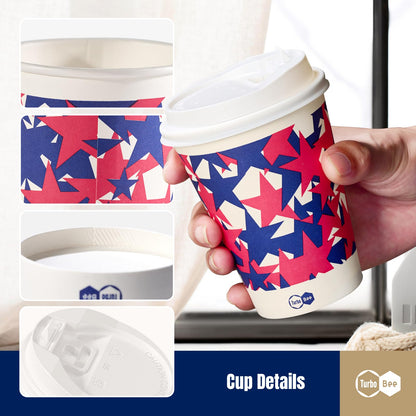 Turbo Bee 12 oz Disposable Coffee Cups with Lids, 60 Pack To Go Paper Cups for Coffee, 12 Ounce Paper Hot Coffee Cups with Lids and Straws for Thanksgiving, Christmas Party and Coffee Shop