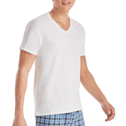 Hanes Mens Cotton, Moisture-wicking V-neck Tee Undershirts, Multiple Packs And Colors, White - 6 Pack, Medium US