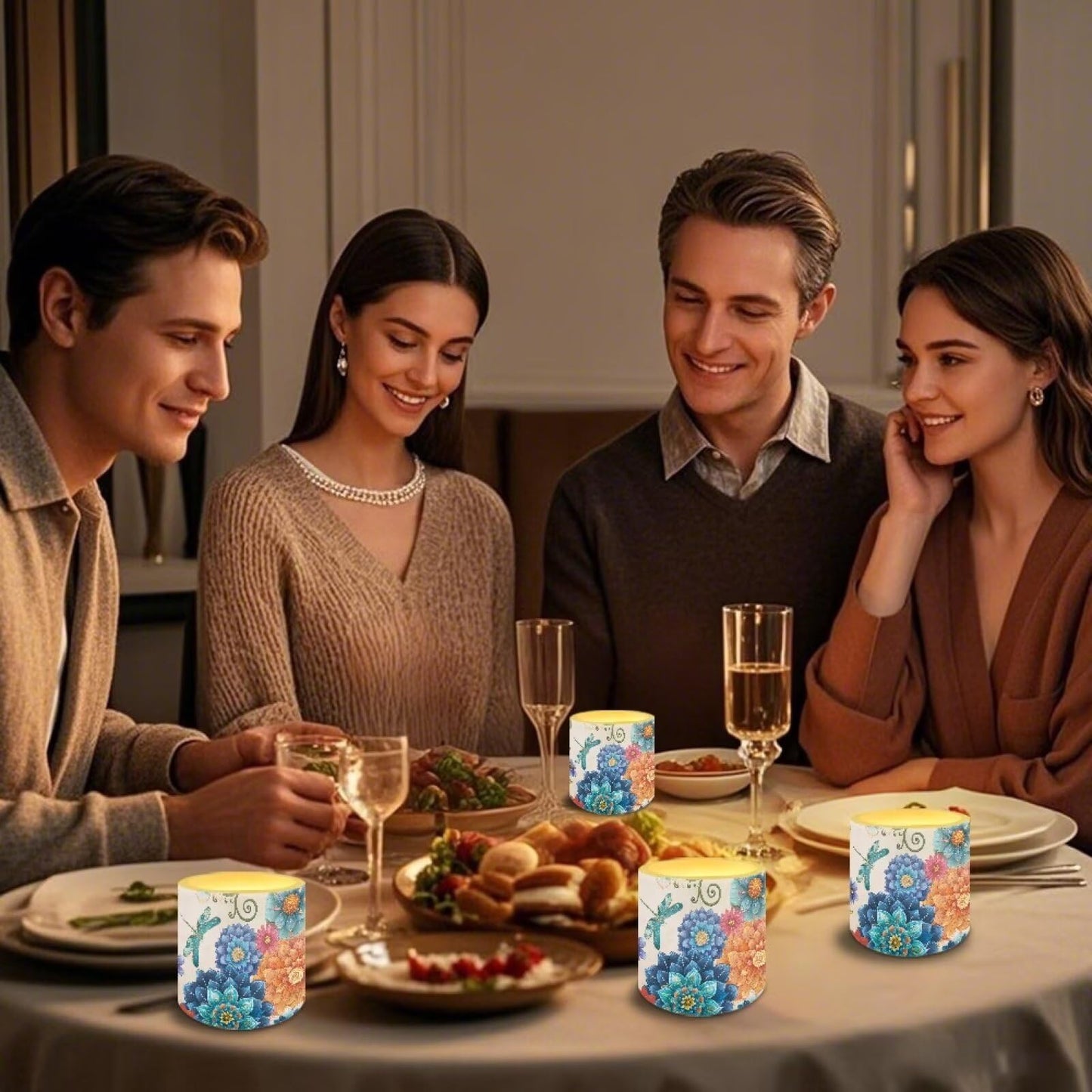 Cozeyat Boho Mandala Floral LED Candles Set of 4 Battery Powered Flameless with Remote Timer Flickering Flame Waterproof for Home Patio Beach Decor