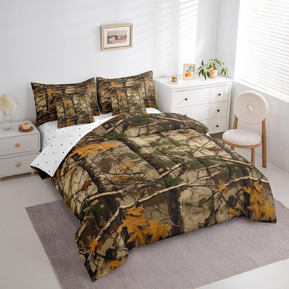 Feelyou Kids Branch Twin Comforter Set with Sheets Leaf Pattern 7 Pieces Bedding Set for Boys Girls Teens Camo Bed in a Bag Nature Theme Bed Set Bedroom