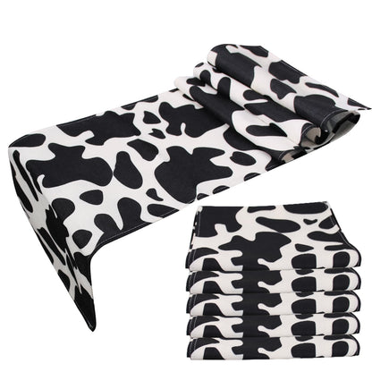 5 Pcs Linen Cow Print Table Runner Black and White Farm Cow Print Tablecloth Western Barnyard Cowboy Themed Table Cloths for Birthday Party Decorations Home Kitchen Supplies ( 13 x 72 in)