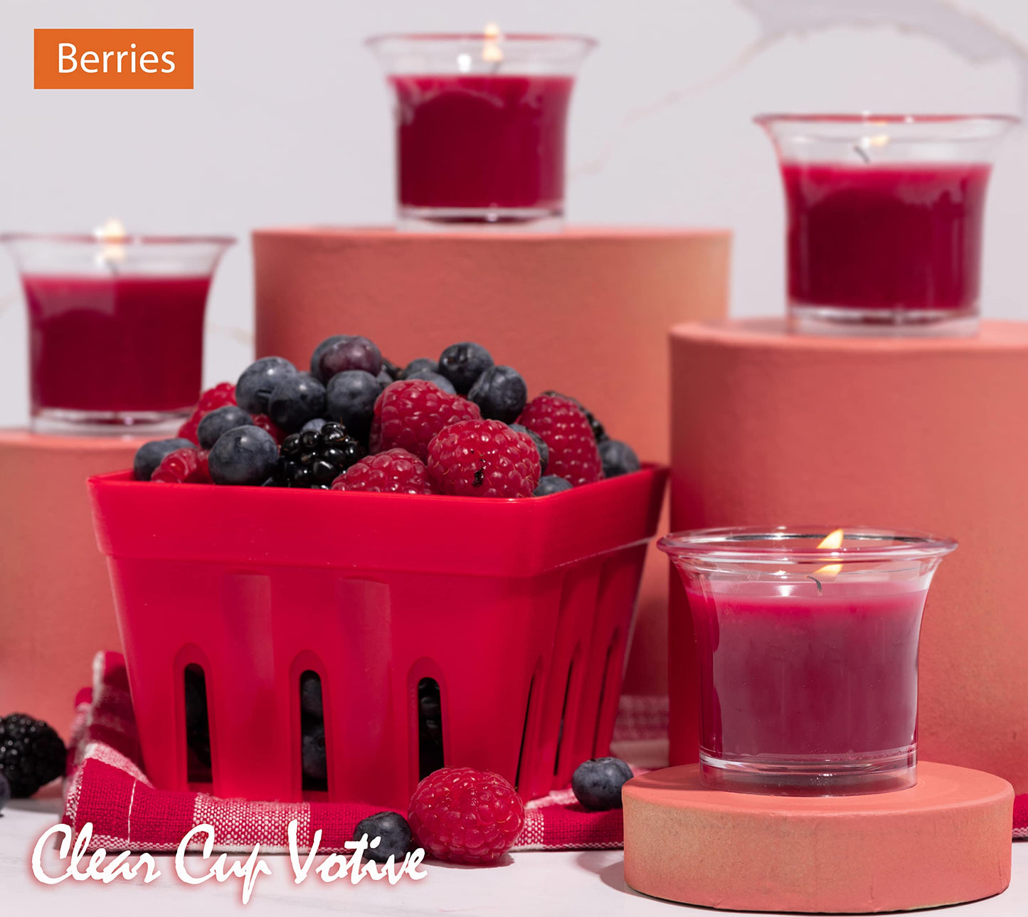 HYOOLA Clear Cup Scented Votive Candles - Berries - 12 Hour Burn Time - 4 Pack - European Made