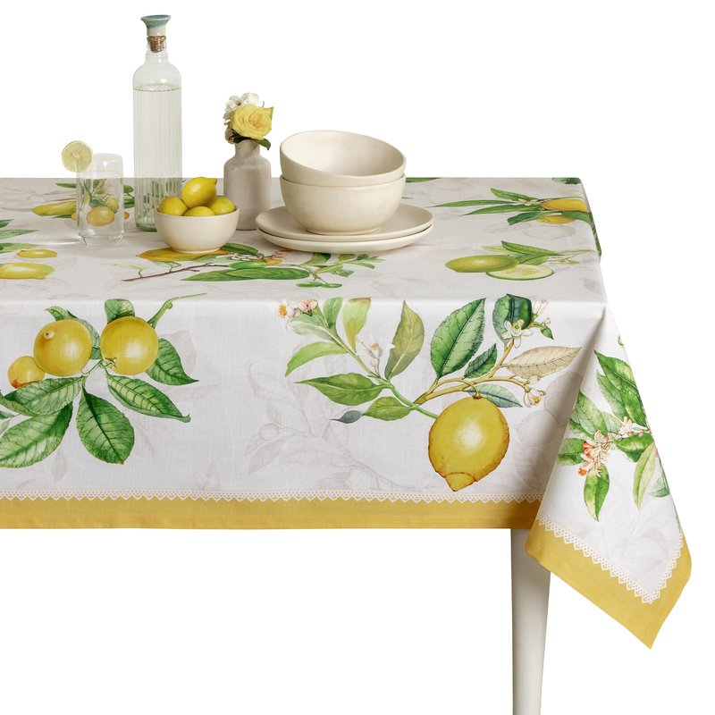 Maison d' Hermine Table Cloth Rectangle Table 100% Cotton 60 x 108 Inches Tablecloth Reusable Decorative for Dining Kitchen Room Farmhouse Home Gifts for Mothers Day Spring Summer - Limoncello