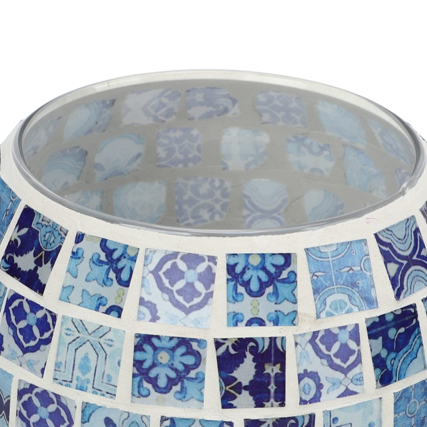 ZAICOLER Scented Candle Holder, Blue White Mosaic Glass Tea Light Holder, Handmade Romantic Votive Candle for Aromatherapy Party Decor