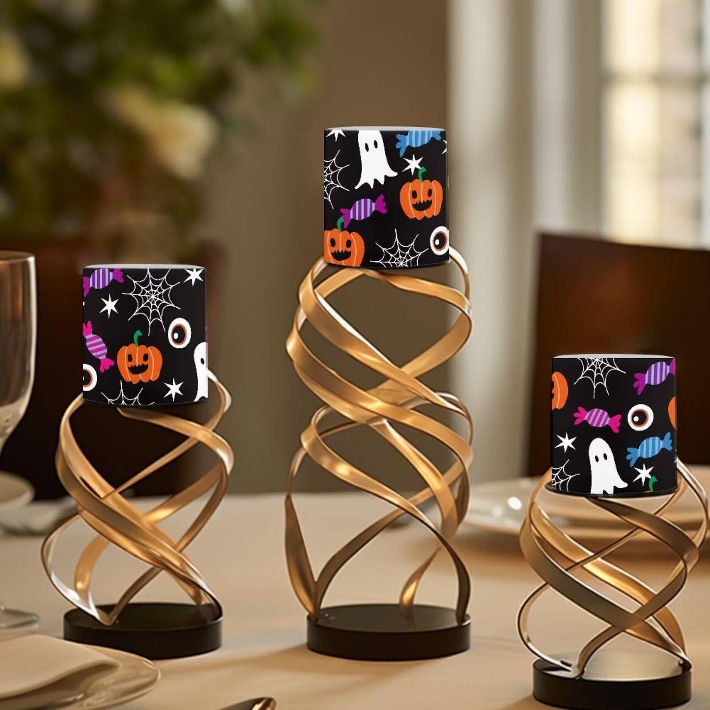Merkmak Flickering Flameless Candles with Remote Battery Operated Candles with Timer Halloween Pumpkin Ghost Design LED Pillar Tea Lights for Party Banquet Home Decorations
