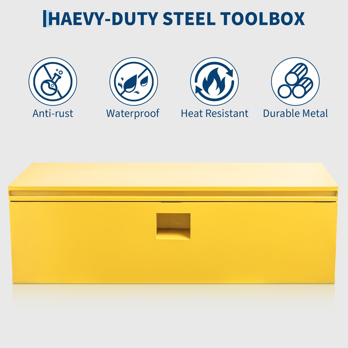 ActiveTrail Heavy Duty Steel Truck Bed Tool Box, 30 Inch Weatherproof Lockable Metal Storage Chest with Gas-Assist Grooved Lid for Pickup, Trailer, RV, Yellow