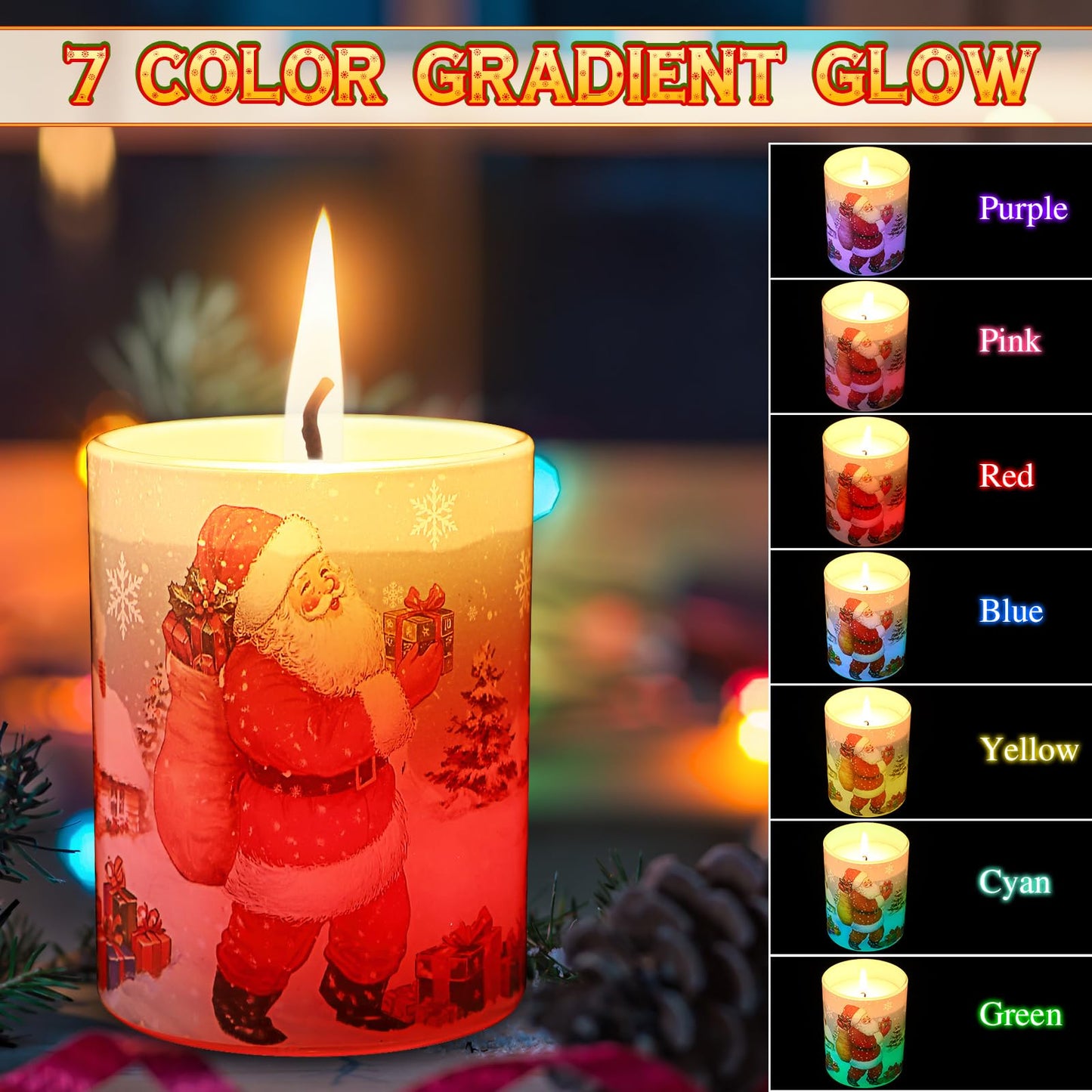 Electricwise Christmas Scented Candle Gift Set for Women, Candles Can Change Into 7 Colors, Winter Candle with 7.6oz Soy Wax Fir Holiday Candles for Christmas Women Gift(Santa Claus)