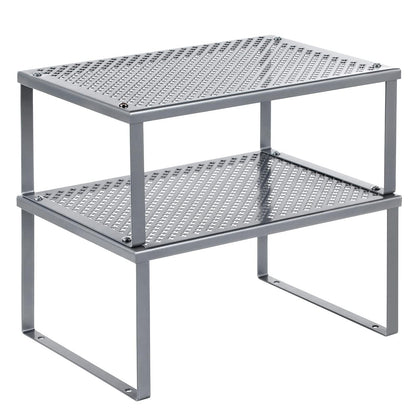 SONGMICS Spice Racks, Set of 2 Metal Cabinet Shelf Organizers, Countertop Organizers, Shelf Risers, Stackable, Expandable, Silver UKCS01SV