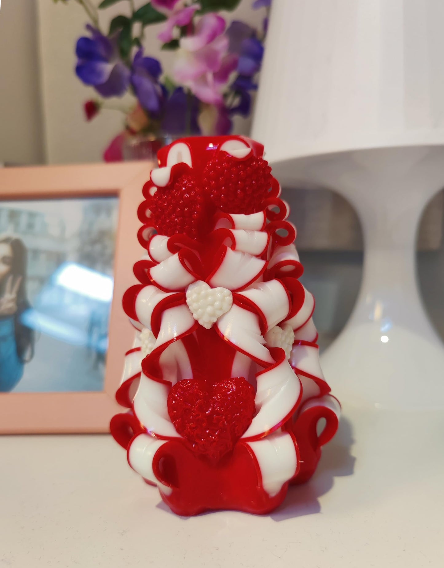 Handmade Carved Candle - Surprise Gift For Her - Decor Birthday Halloween Thanksgiving Christmas - Spiritual Living Room Home Decor Candles - Unique Engagement Wedding Idea - Red White - Ordagio…