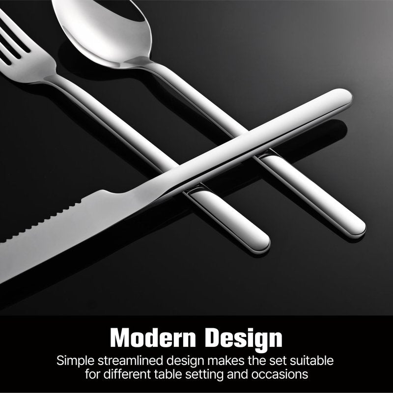 KINGSTONE 36-Piece Silverware Set with Steak Knives, Flatware Set for 6, Stainless Steel Tableware Cutlery Set for Home Restaurant, Mirror Finish,Modern Design