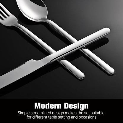 KINGSTONE 36-Piece Silverware Set with Steak Knives, Flatware Set for 6, Stainless Steel Tableware Cutlery Set for Home Restaurant, Mirror Finish,Modern Design