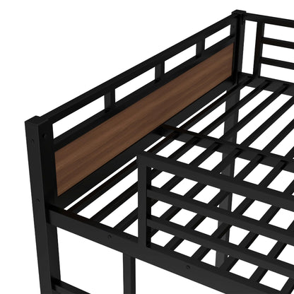 Bellemave Detachable Bunk Bed Queen Over Queen, Metal Bunk Bed with Guardrails, Queen Size Loft beds for Kids, Teens & Adults（Walnut Color）