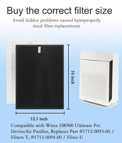 WOCASE 2 Pack HR900 Replacement Filters T Set Compatible with Winix HR900 Ultimate Pet Air Purifier, True HEPA + Activated Carbon Filter, Part Number 1712-0093-00/T&1712-0094-00/U
