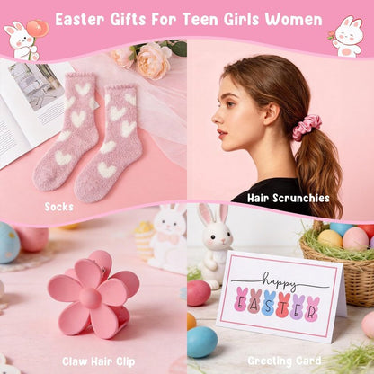 Ithmahco Easter Gifts for Teens Girls Women Adults, Easter Basket Stuffers for Teens Adults, Teen Girl Easter's Basket Stuffers, Pink Bunny Themed Gift Baskets for Teen Girl Adult Women Daughter
