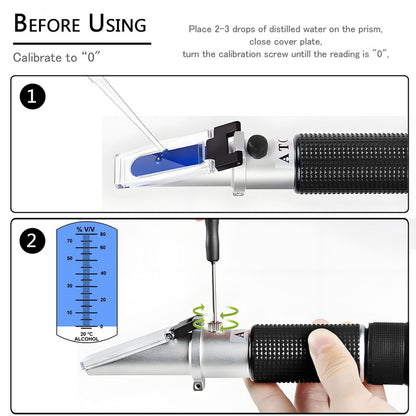 Handheld Alcohol Refractometer,V·RESOURCING 0~80% Alcohol Content Measurement Tool Tester for Spirits Distilled Ethanol with Water Like Whiskey, Brandy;Used in Scientific Research, Alcohol Purchase