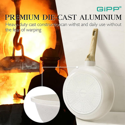 GiPP 21Psc Pots and Pans Set Non Stick White Granite Kitchen Cookware Sets Nonstick Induction Cookware Non-toxic Cooking Pan Set with Silicone Utensils, PFOS and PFOA Free